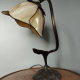 Table lamp bronze and stained glass, Tiffany style, 1991