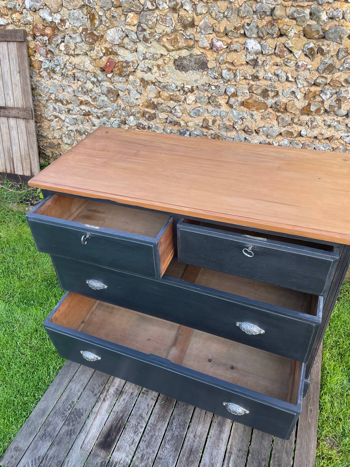 Vintage black patina chest of drawers