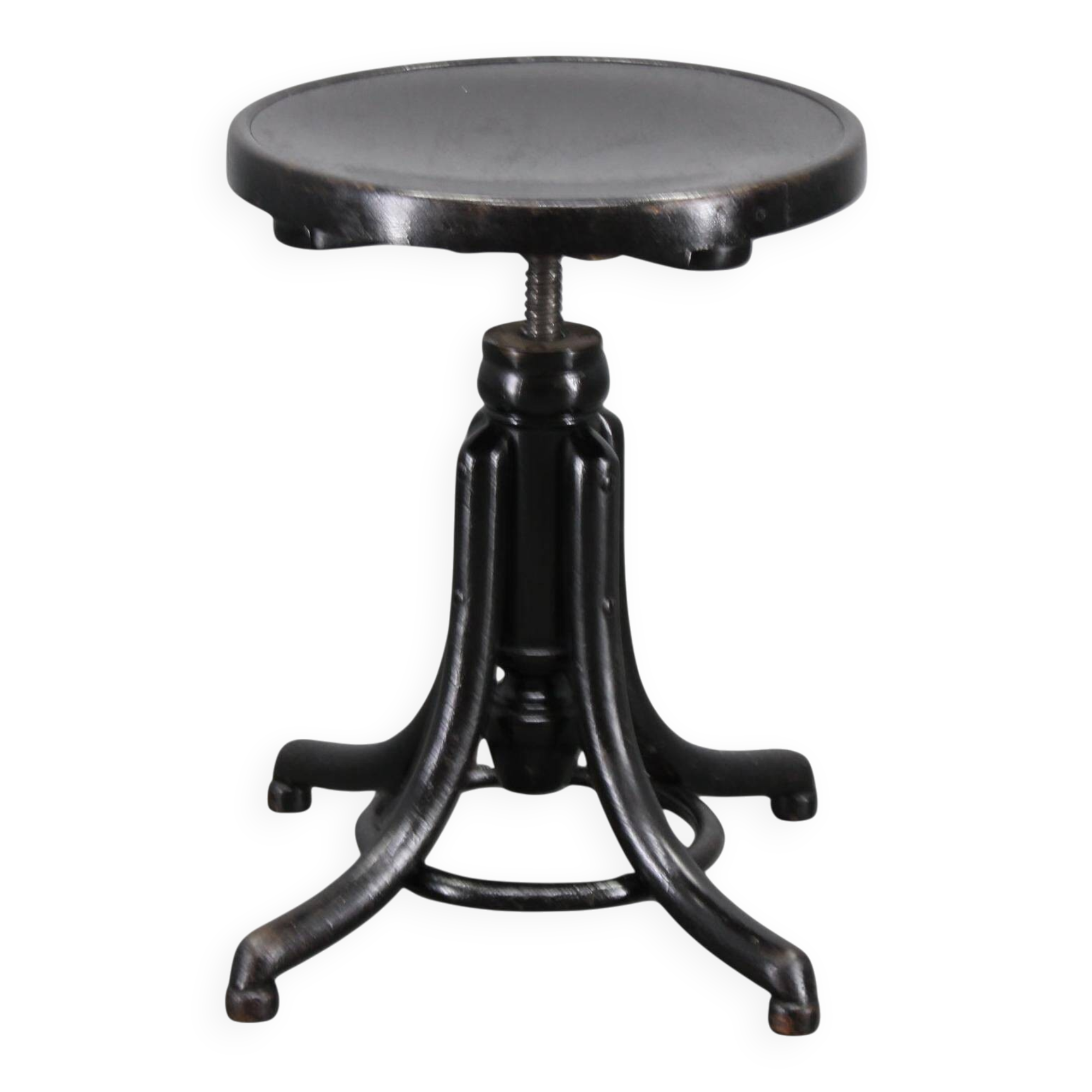 Thonet adjustable bentwood piano stool in black ebony finish, Czechoslovakia 1930s