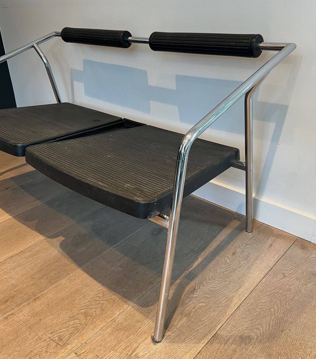 Sofa Design 'System', Chrome & Black Rubber, France, circa 1970