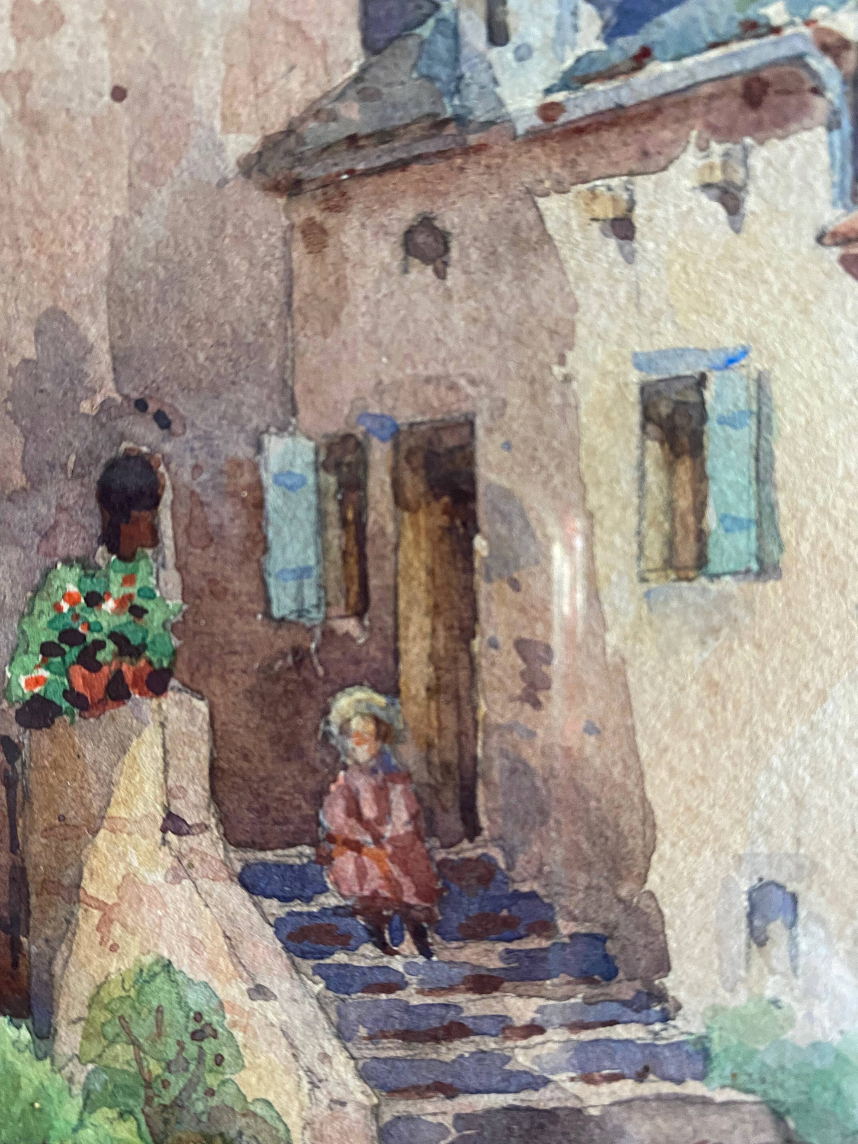 Watercolor painting "Nan-sous-Thil" Burgundy Eugène Cahtelain 1906 + frame