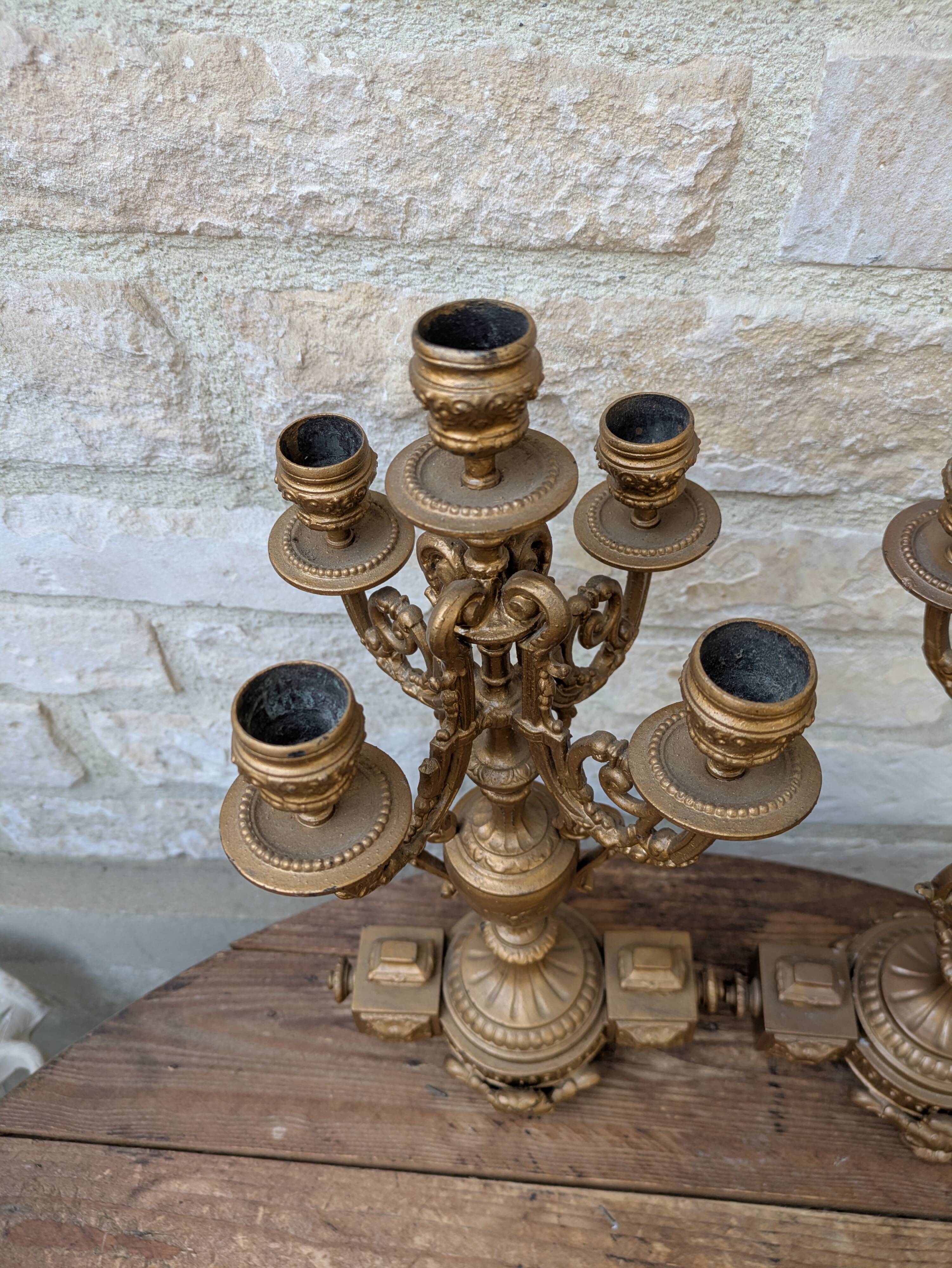 Pair of metal candelabra candle holders with 5 branches, 41cm