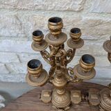 Pair of metal candelabra candle holders with 5 branches, 41cm