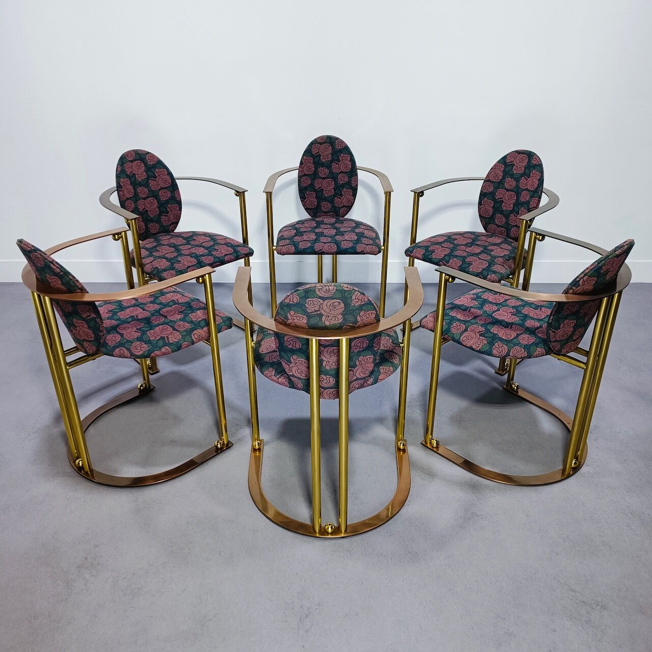 Ensemble de 6 fauteuils Belgo Chrome en laiton et cuivre