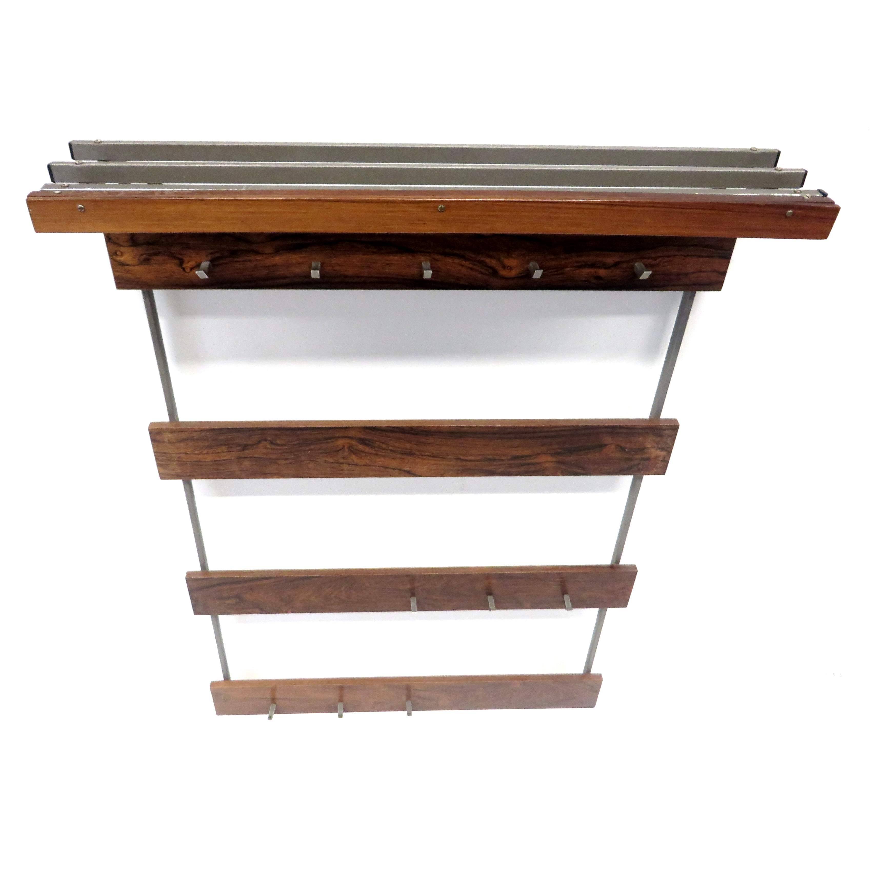 Large vintage rosewood coat rack with hooks made in the 60s
