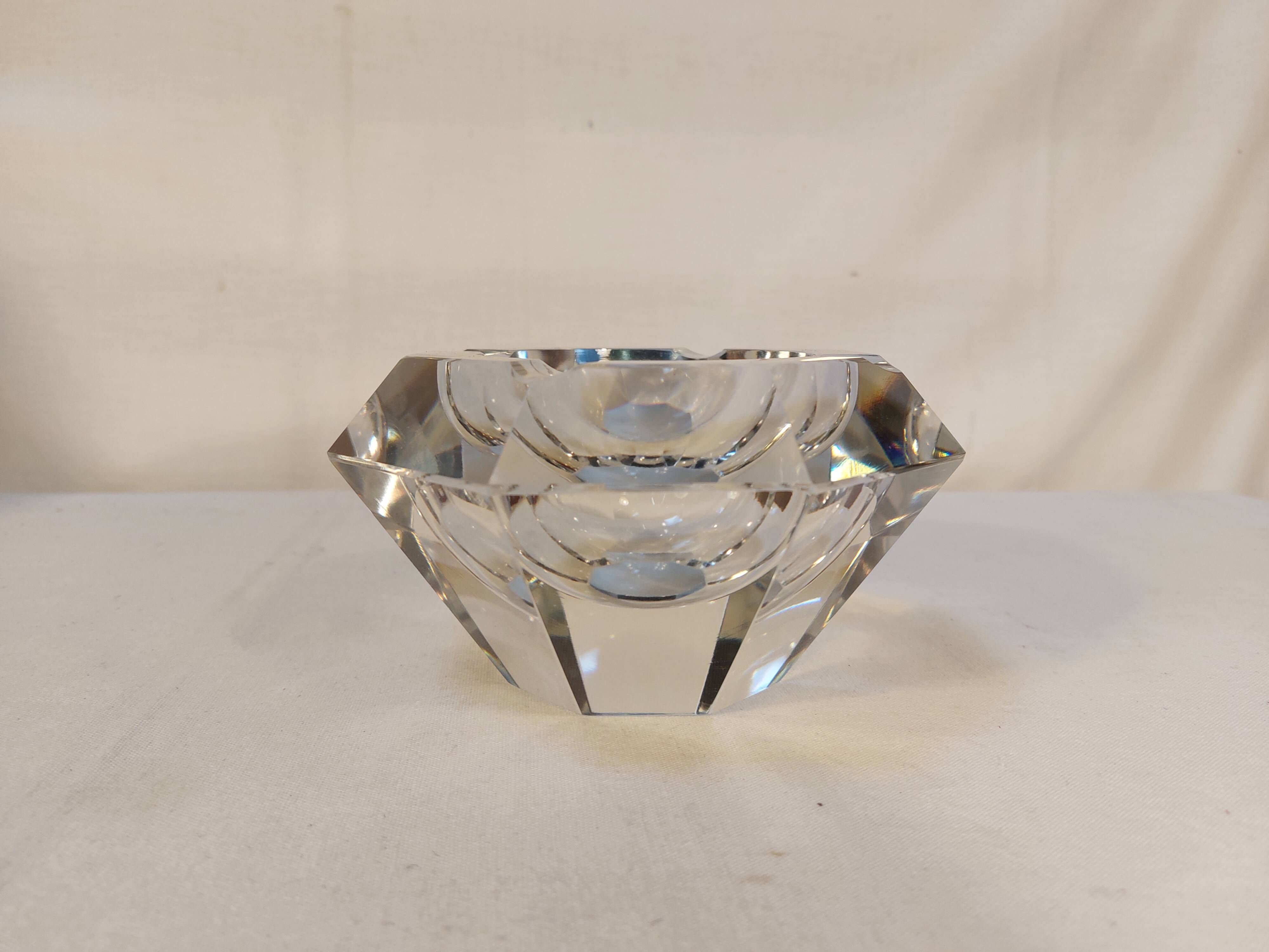 High octagonal diamond ashtray in solid crystal Flavio Poli style - 1970s