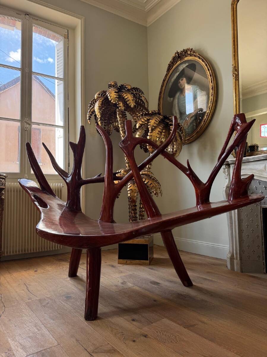 Rosewood bench, Italian work from the 1970s.