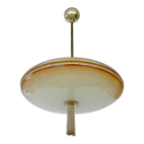Vintage art deco pendant lamp, gradient glass, red beige, brass, 30 years
