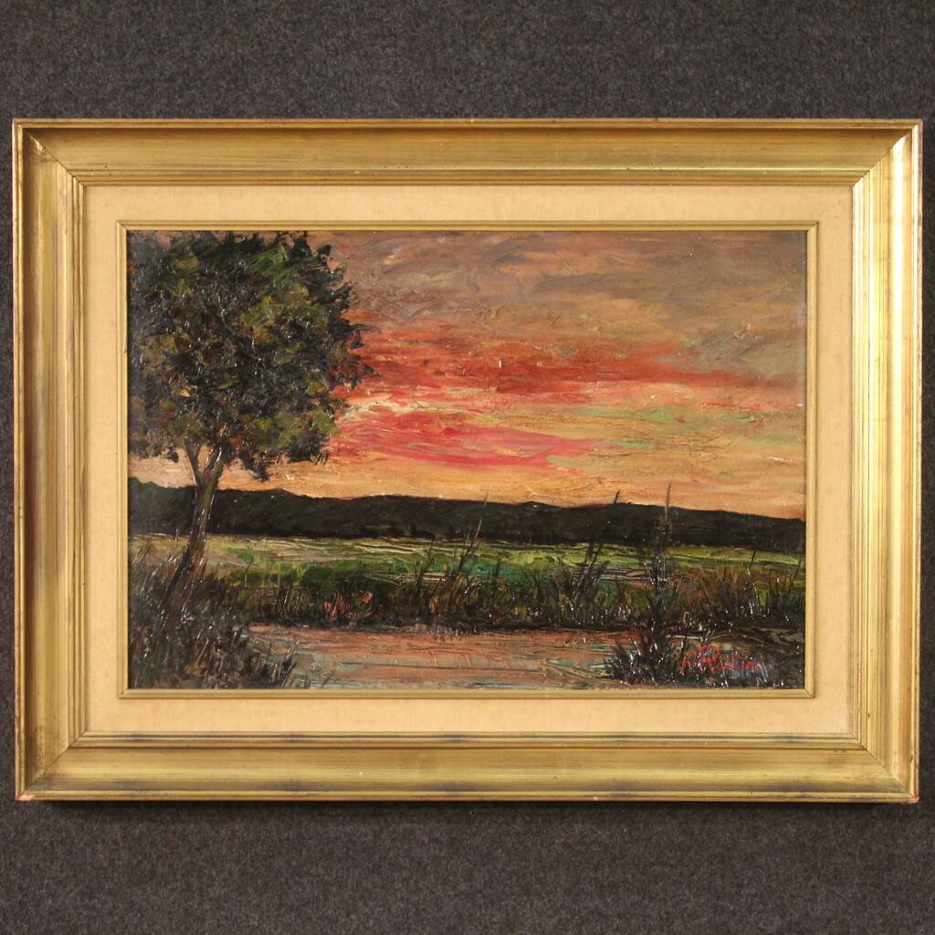 Peinture de paysage signée F. Rontini, années 1940.