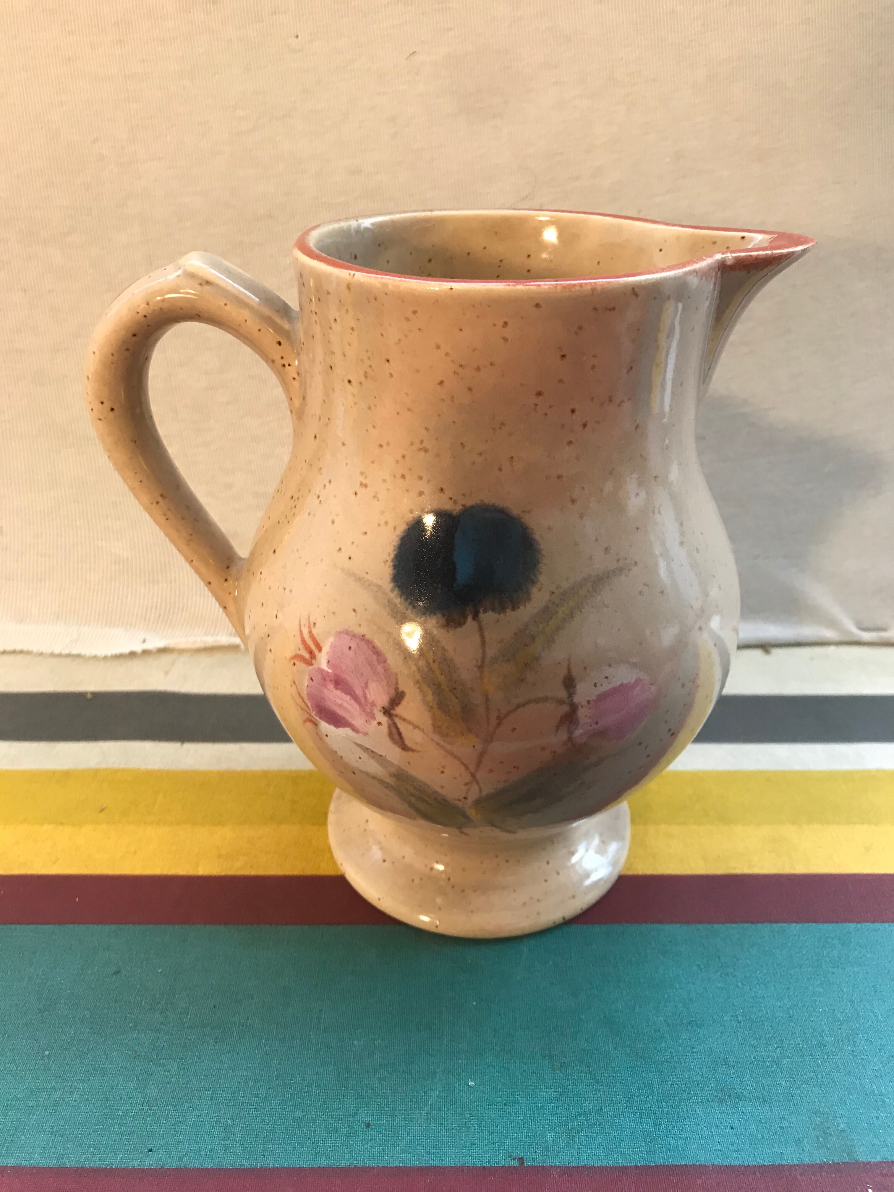 Former MBFA Pornic pitcher - ceramic handle and painted by Helena France vintage