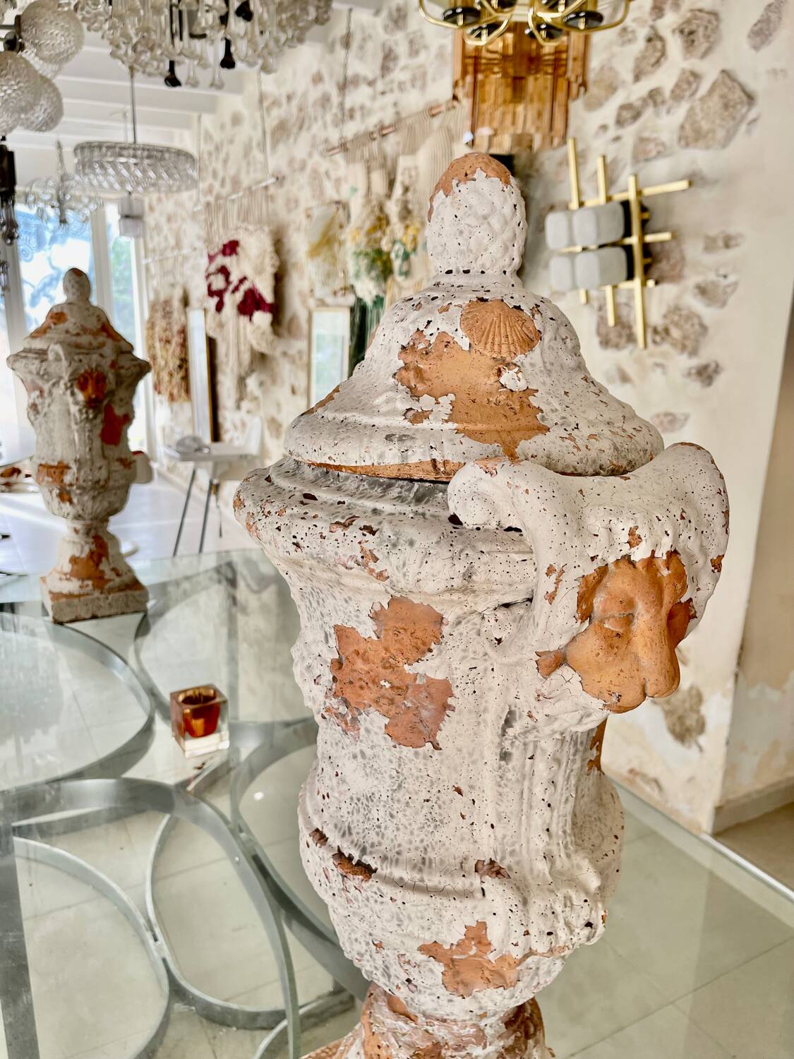 Pair of terracotta vase urns, Spain 19th century