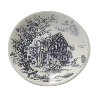 Gien earthenware hollow plate hunting in black and white diam 23.5 cm