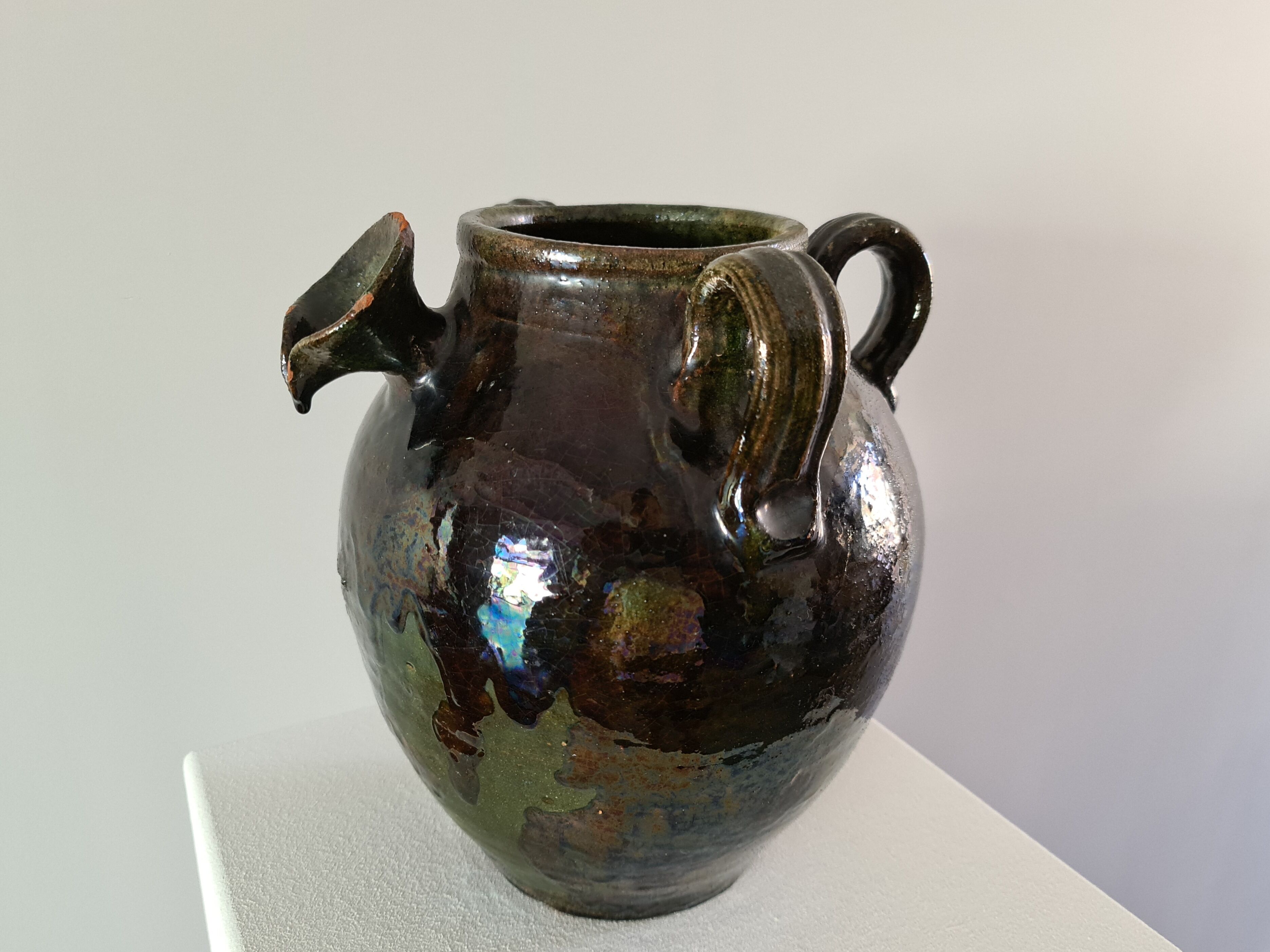 Enamelled terracotta jug vase 1900