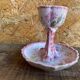 Vintage Ceramic Egg Cup on Stand with Pink Flower Decoration #D984