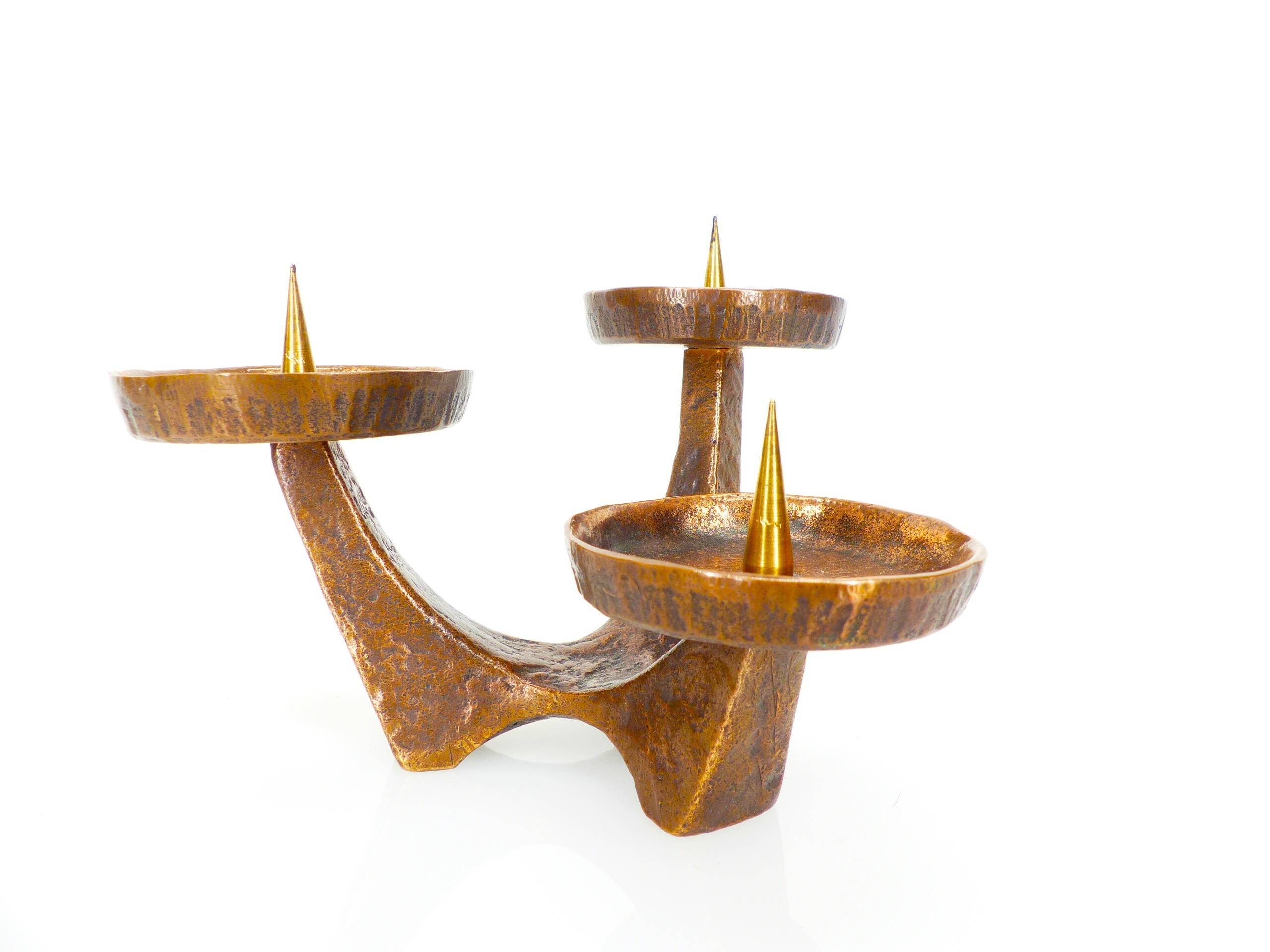 Chandelier brutaliste en bronze, 1960-1970