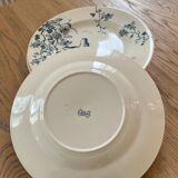 Set of plates birds and flowers Fauvette signed Luneville