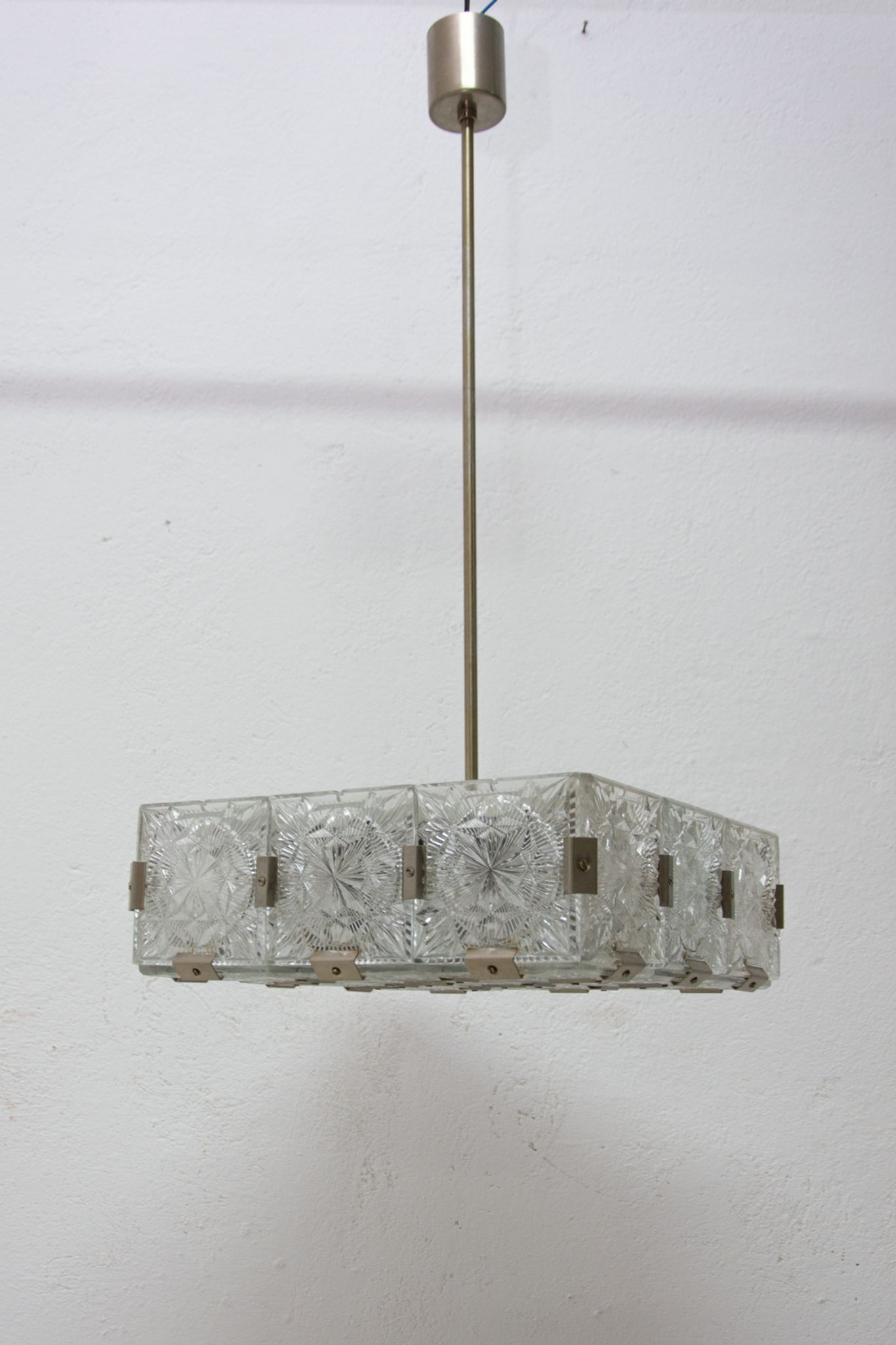 Glass and chromed steel pendant lamp by Kamenický Senov, 1970