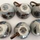 6 ceramic cups Ken Edwards, Tonala, Mexico, with sub cups and sugar