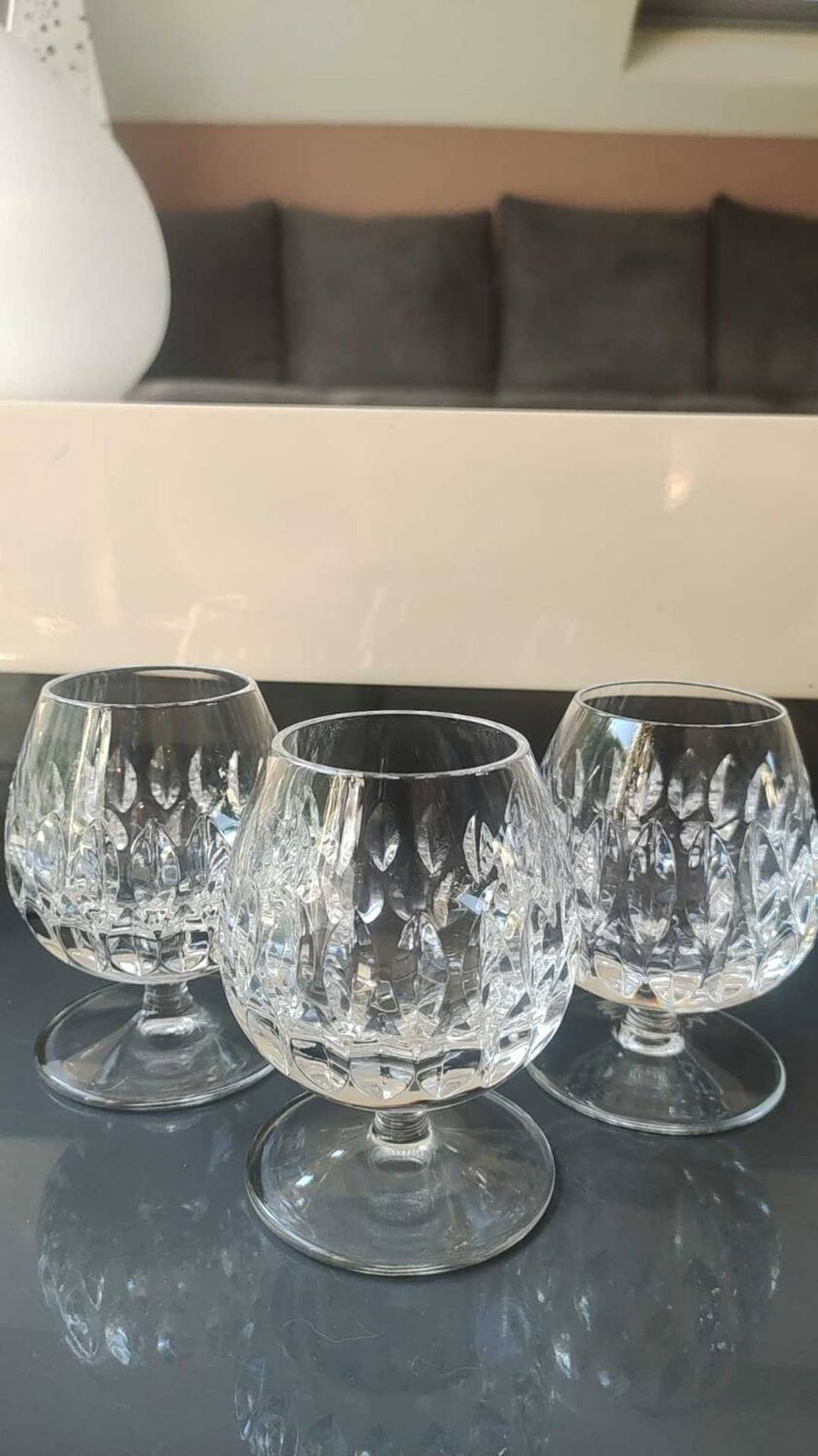Lot 6 x Verres à Cognac en cristal taillé de Haute qualité. Gorham/Modèle Althéa. Design à double rangées d écailles
