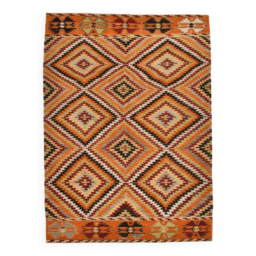6x8 Orange Black Tribal Handmade Wool Kilim Rug