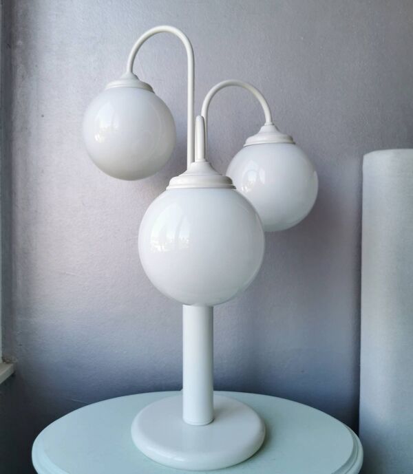 Lampe de table en métal blanc vintage avec 3 boules de lanterne, années 80