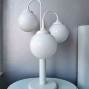 Lampe de table en métal blanc vintage avec 3 boules de lanterne, années 80