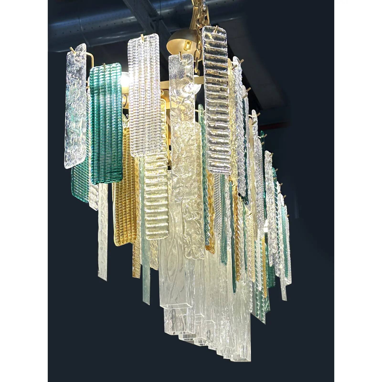 Monumental Rectangular Strip “Listelli” Murano Glass Chandelier by Simoeng