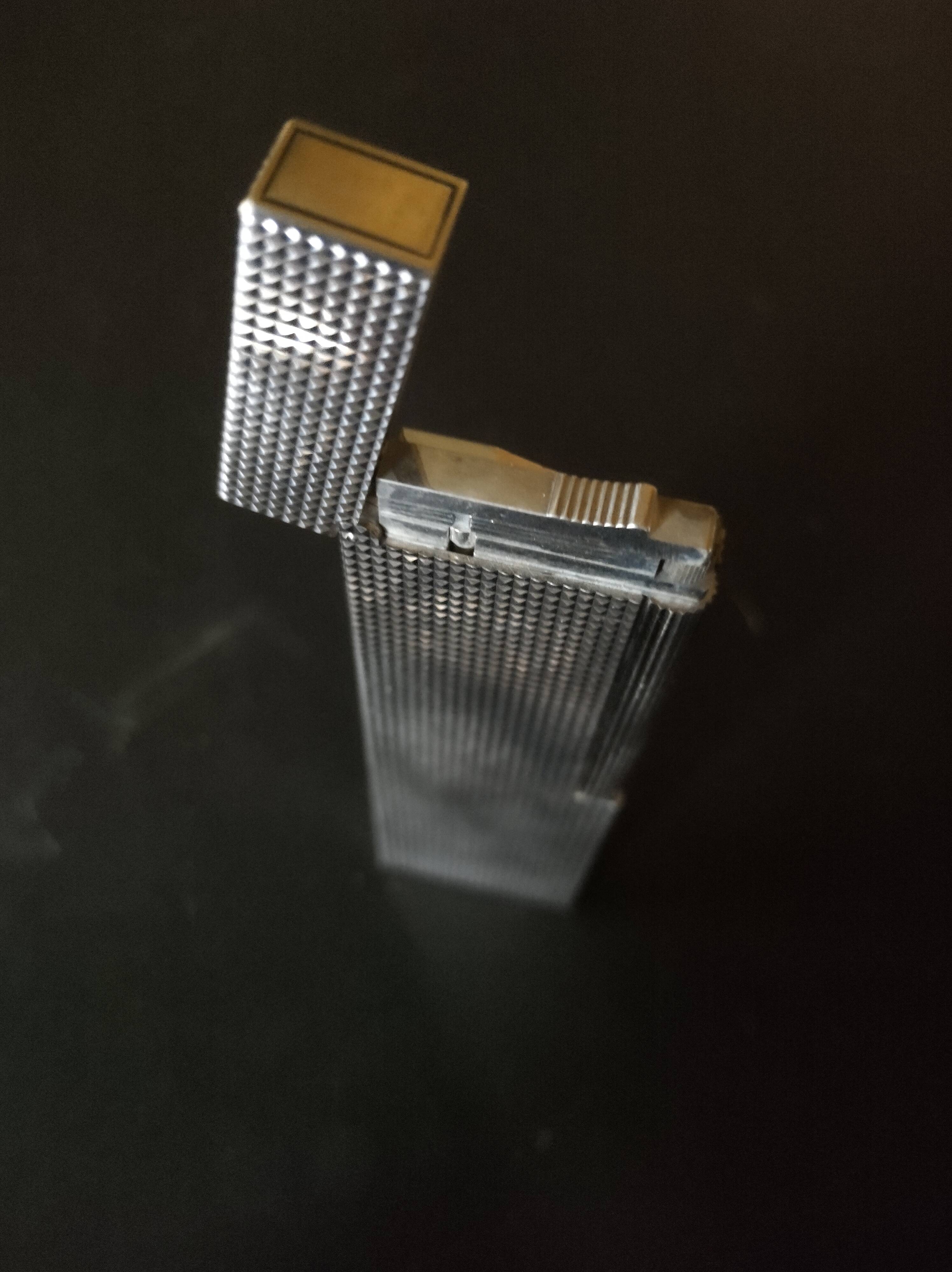 Dupont silver metal table lighter, numbered