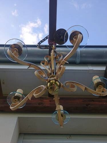 Luminaire Art déco Magnifique Lustre 5 feux disques verre DLG SUBES ADNET LELEU