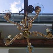 Magnificent Art Deco luminaire chandelier with 5 glass disc lights DLG SUBES ADNET LELEU