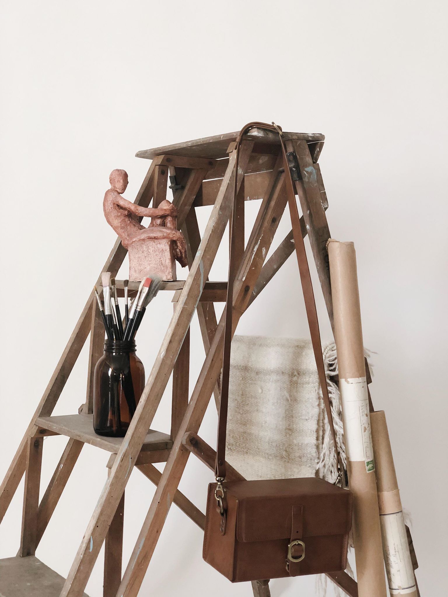 Wooden painter's stepladder
