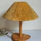 Table lamp in wood and rattan, 50s raffia lampshade