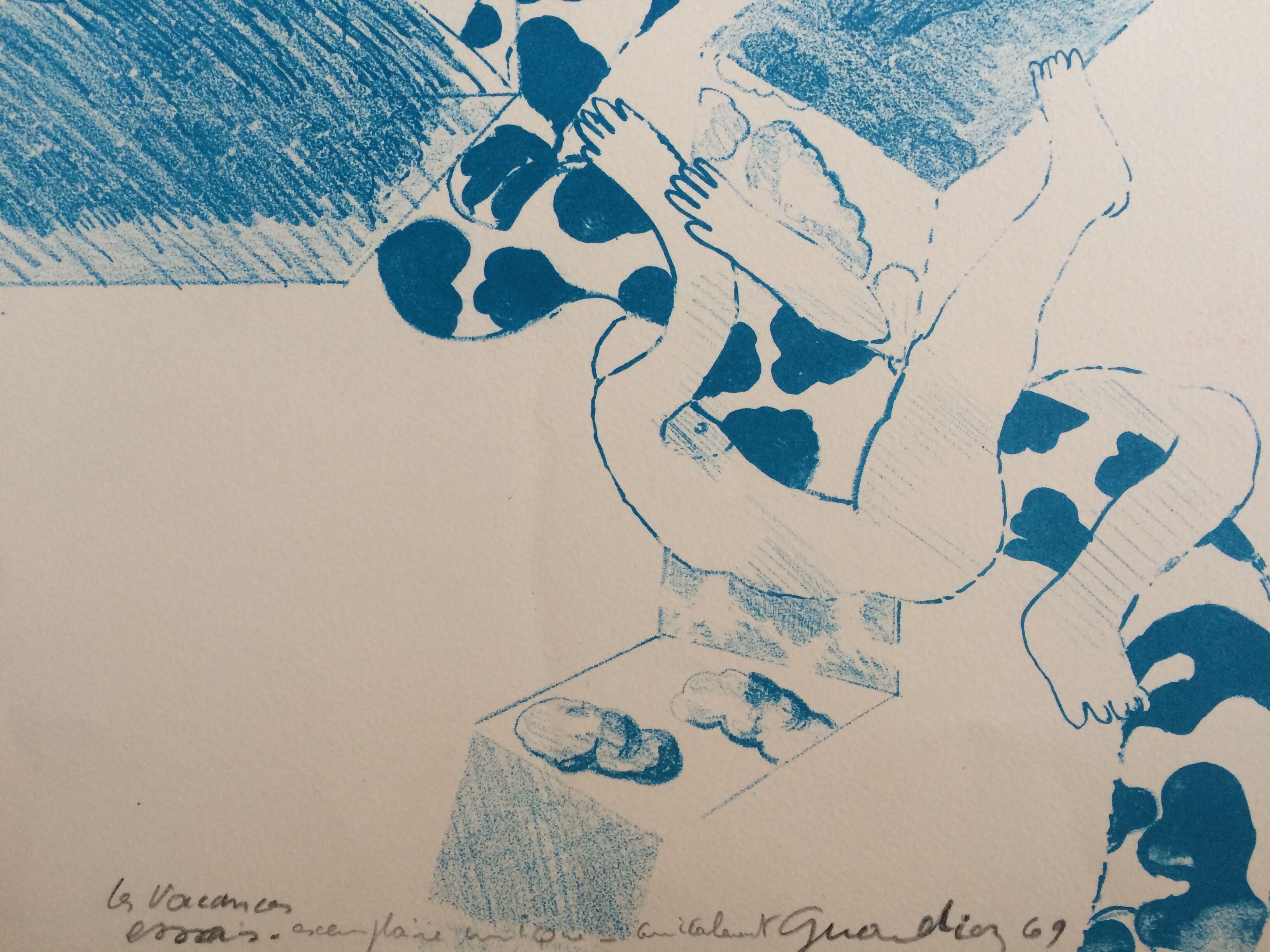 Original lithograph signed by Gérald Diaz, dit GÉRARDIAZ, Les vacances (essays), 1969