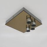 Vintage smoked mirror ceiling light with 4 bulbs, stainless steel structure and mirror.