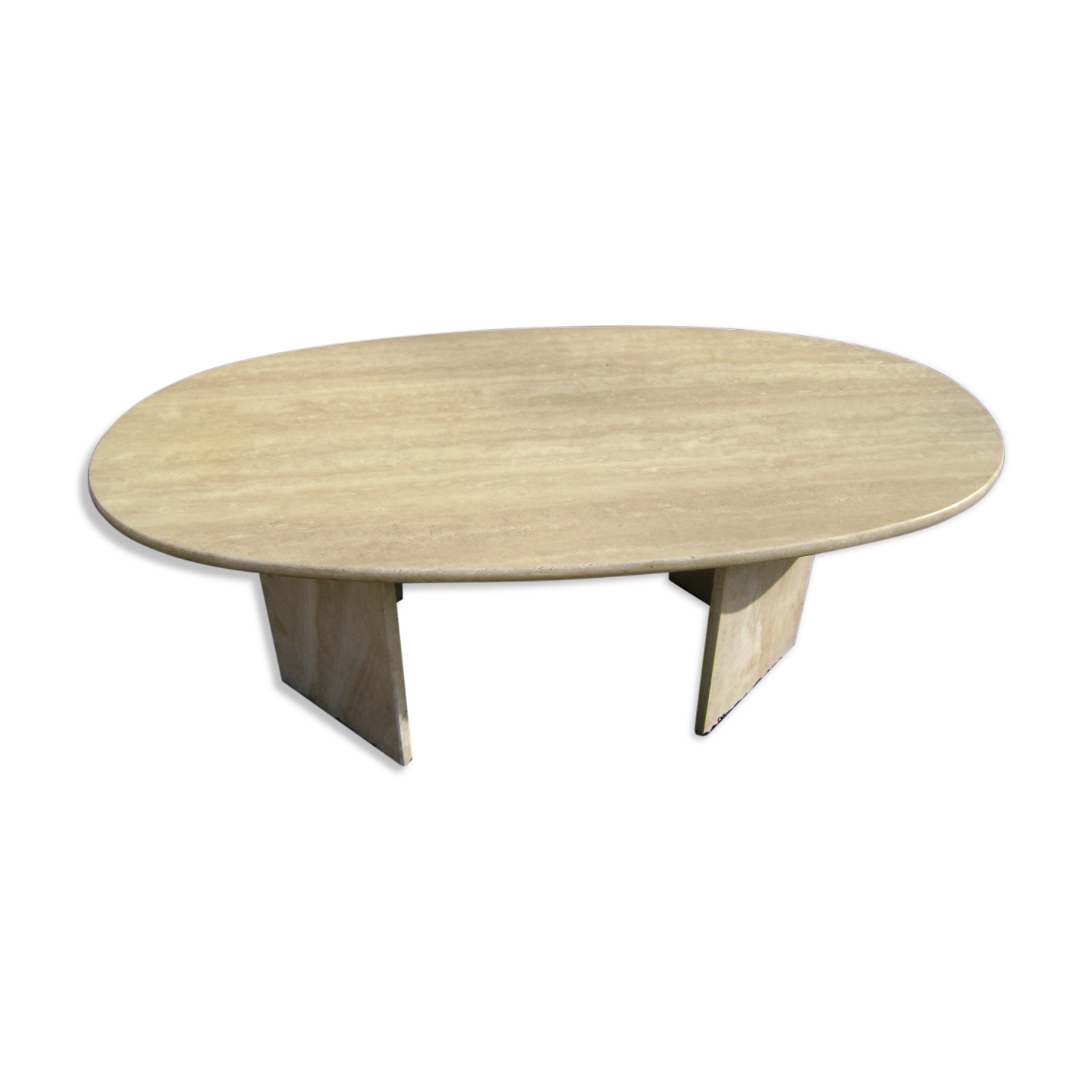 Oval coffee table in travertine italy from the 1970s
