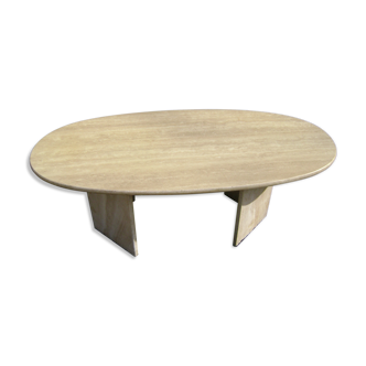 Oval coffee table in travertine italy from the 1970s