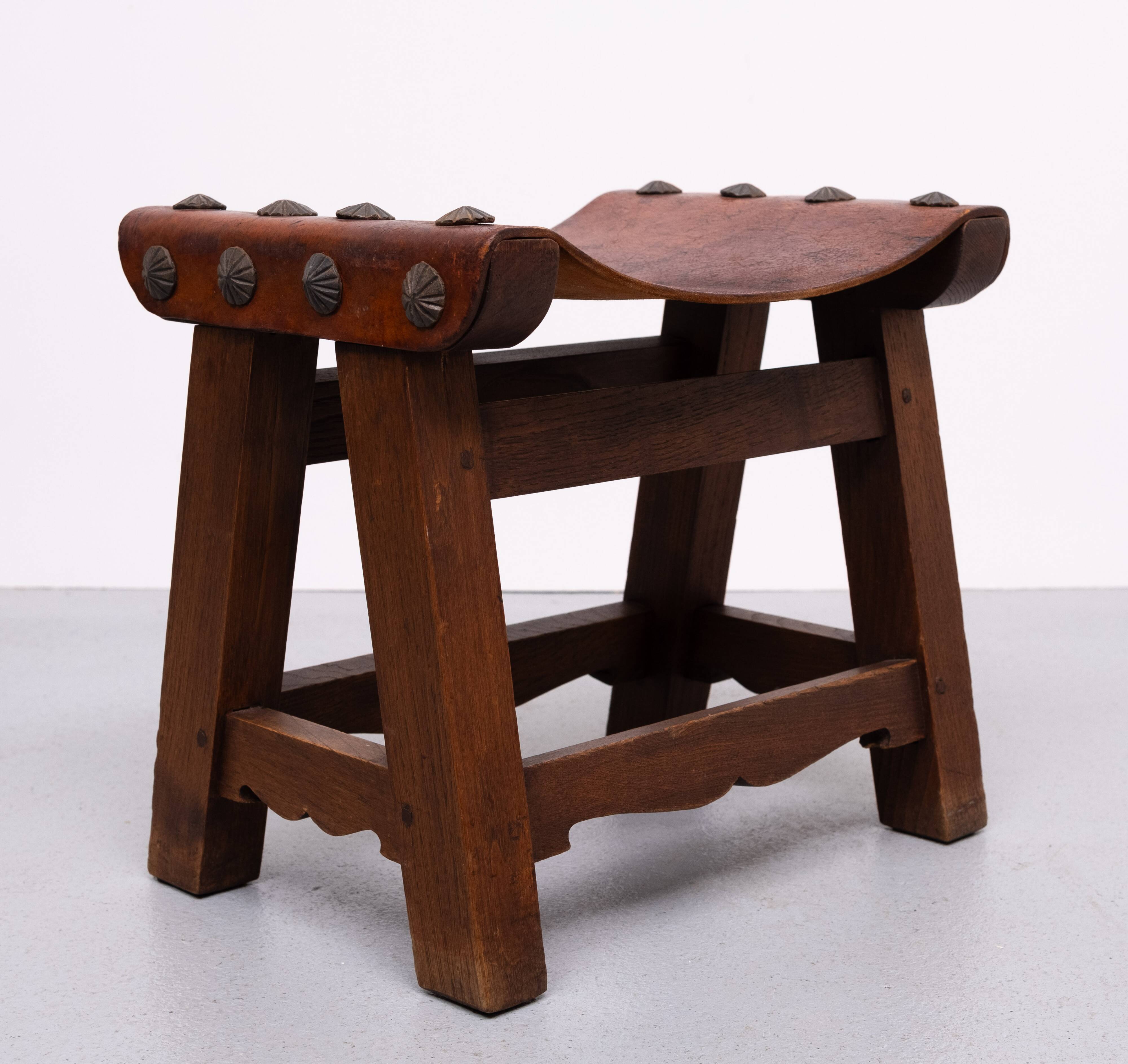 Vintage Brutalist Spanish Ottoman 1950s