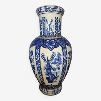 Vase en porcelaine t. delfts décor moulins et fleurs