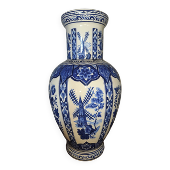 Vase en porcelaine t. delfts décor moulins et fleurs