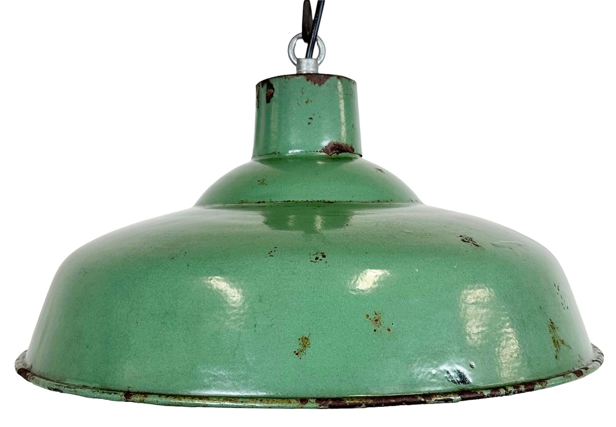 Industrial french green enamel factory lamp, 1960s