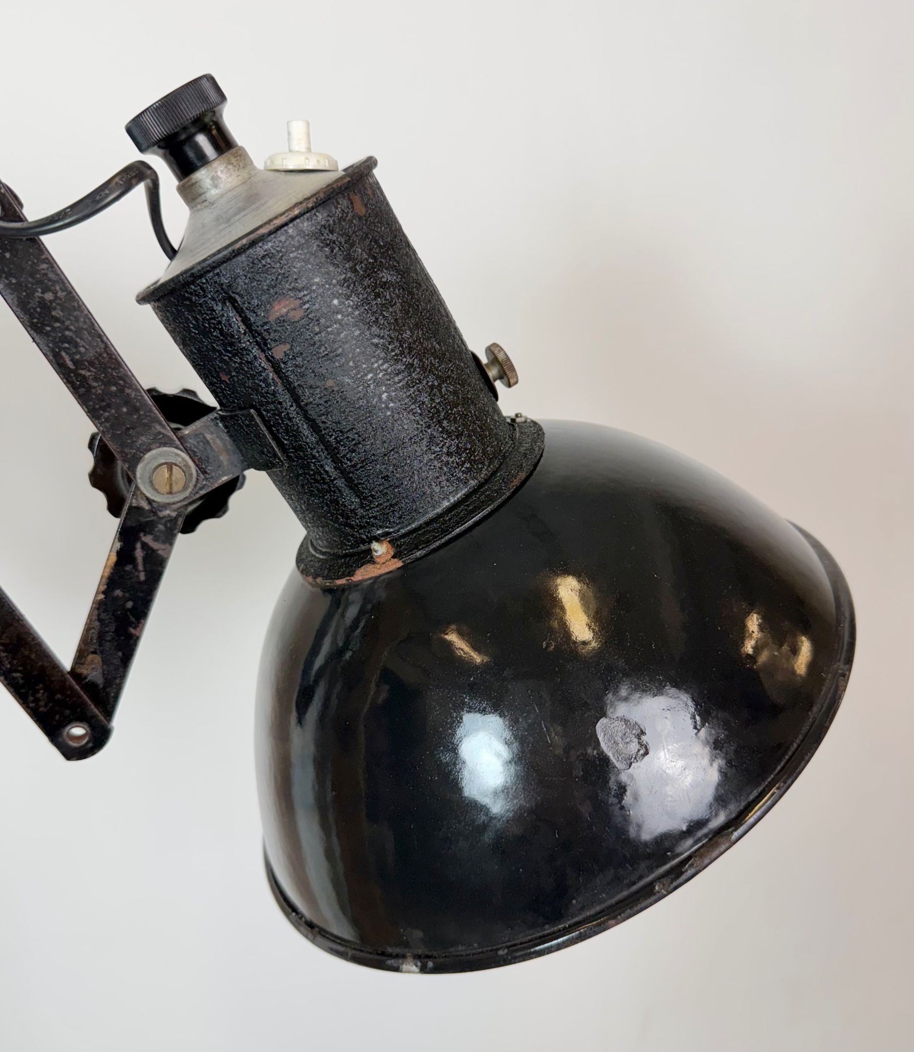 Industrial Black Enamel Scissor Wall Lamp, 1950s