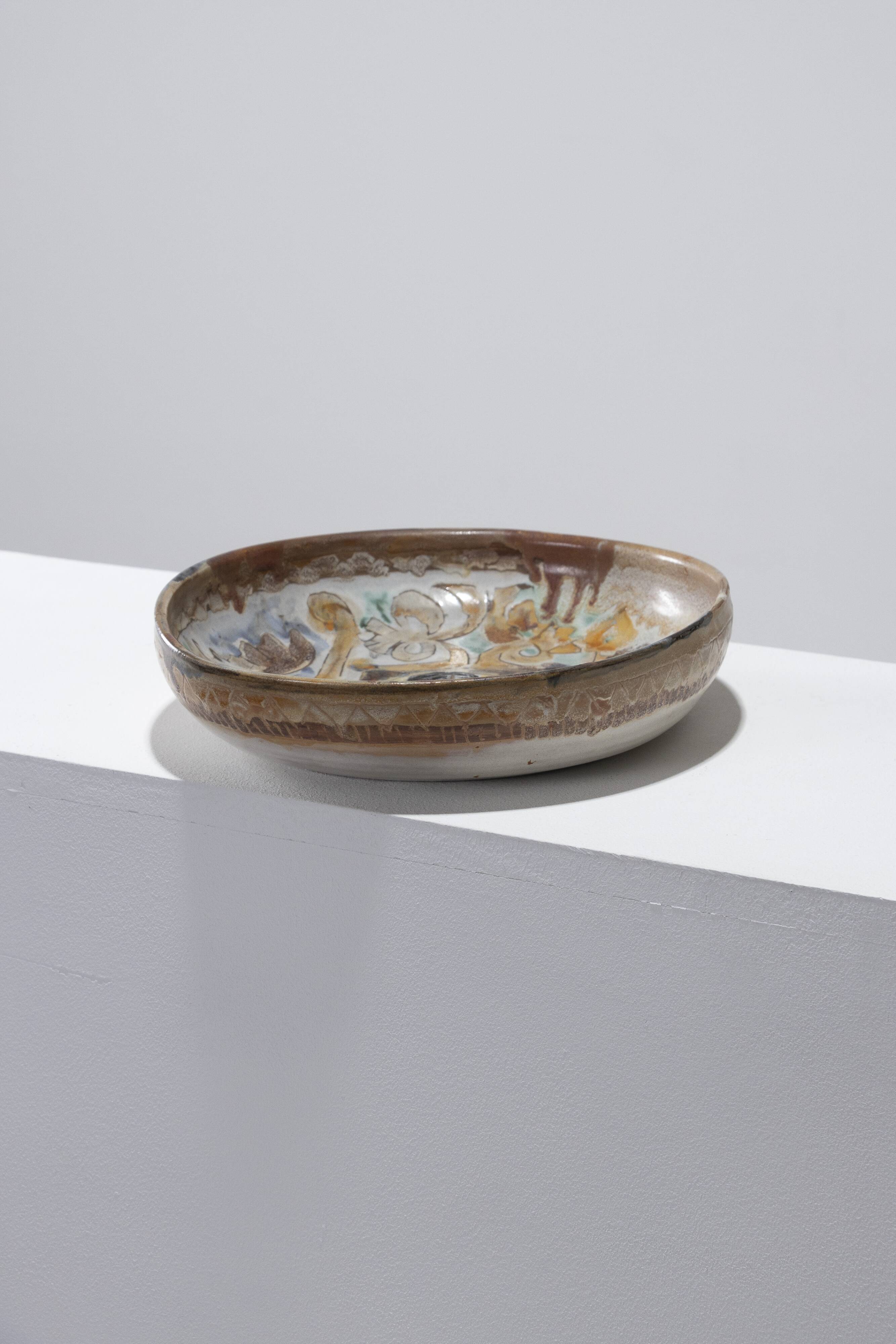 Circular decorated dish in Vallauris ceramic, 1950s
