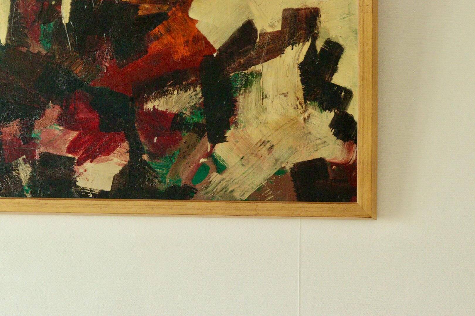 Oil on canvas abstract "Dynamic Composition", mid-20th century.