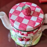 Cherry pattern slip teapot