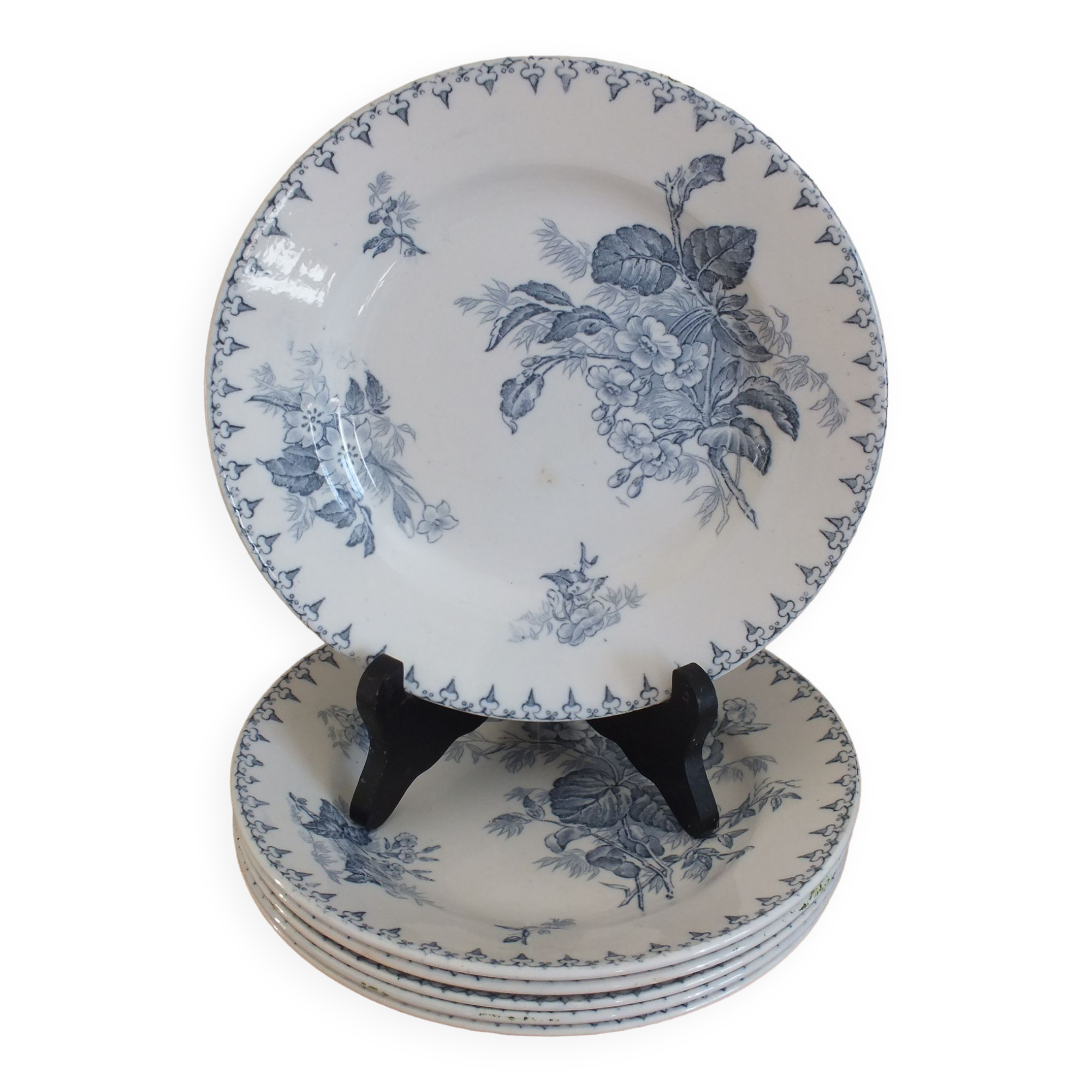 6 flat plates Sarreguemines U&C Flore - blue