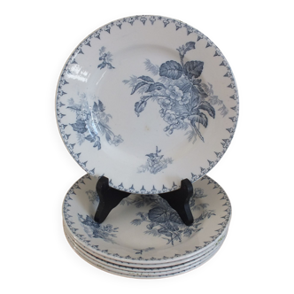 6 flat plates Sarreguemines U&C Flore - blue