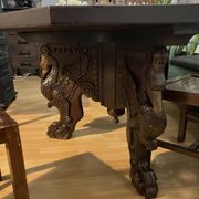 Octagonal oak table, 19th century, griffins