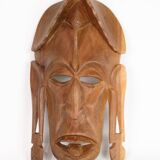 African Mask Hand Carved In Light Wood From West Africa