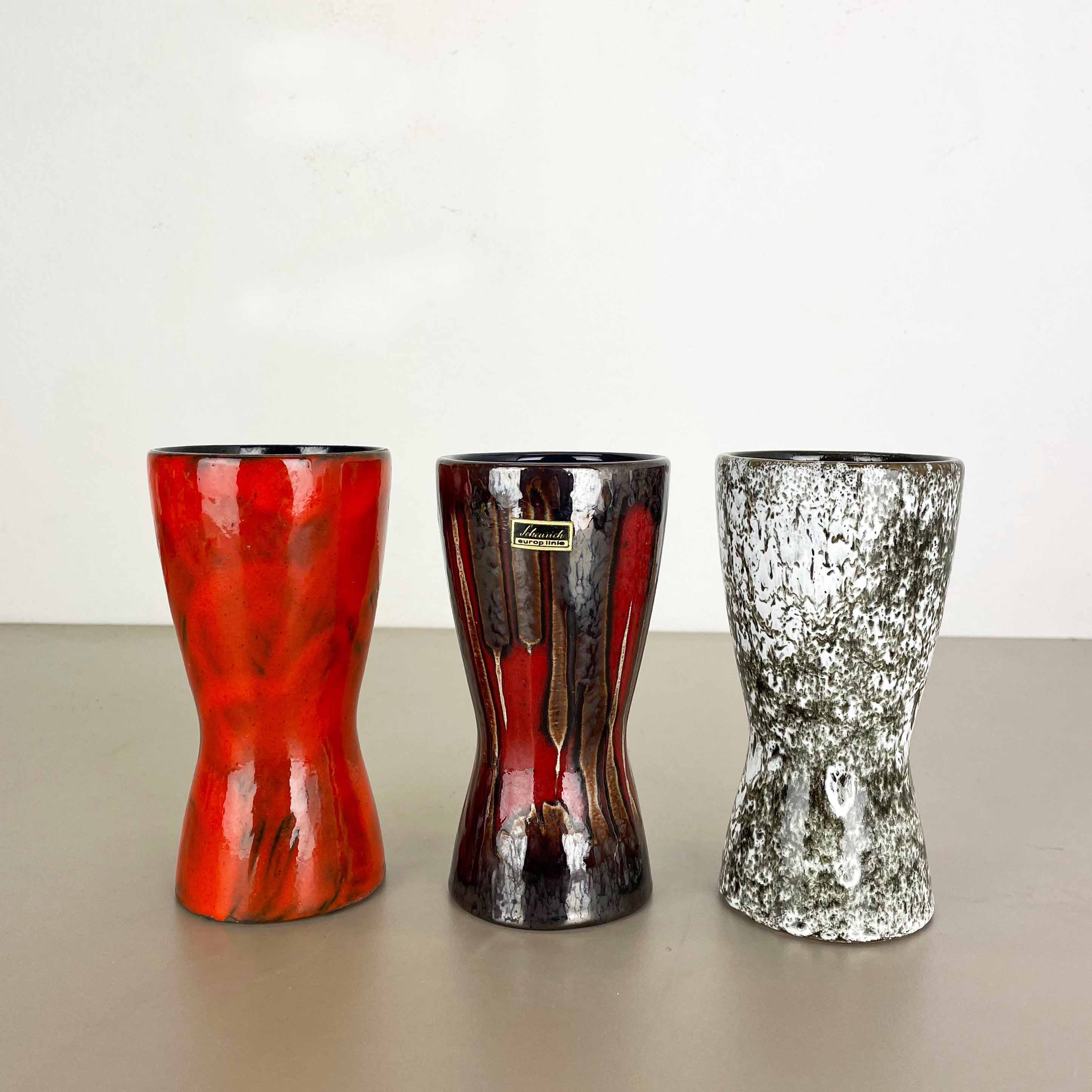 Set of three Vintage Pottery Fat Lava Vases Made by Scheurich, Germany, 1970s