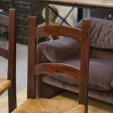 Set of 4 chairs in elm and straw by Aranjou 1950s